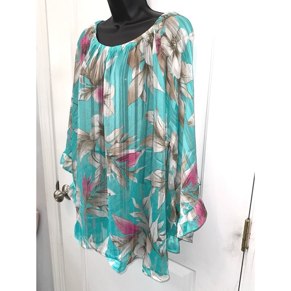 Easel pretty blue floral print long sleeve blouse - Picture 2 of 6